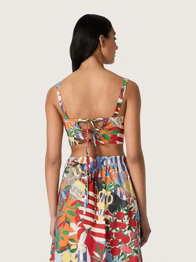 Top de algodón para mujer con estampado multicolor