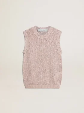 Top de malla con lentejuelas y detalles en contraste