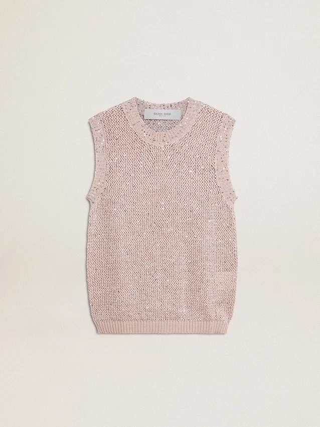 Top de malla con lentejuelas y detalles en contraste