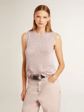 Top de malla con lentejuelas y detalles en contraste