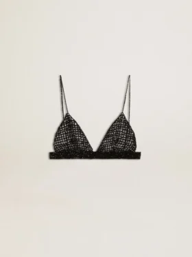 Top negro de croché con cristales para mujer