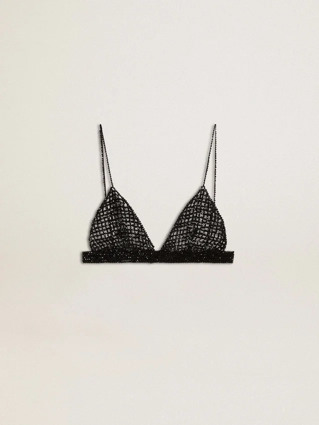 Top negro de croché con cristales para mujer