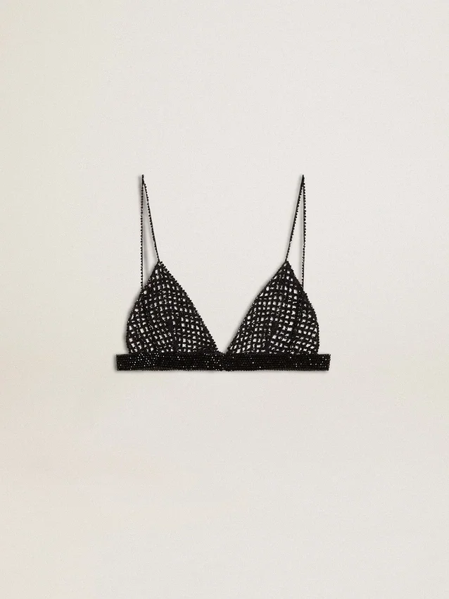 Top negro de croché con cristales para mujer