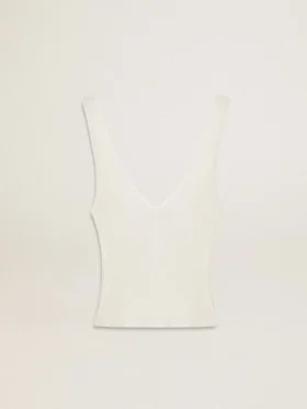 Top sin mangas bordado con ribetes en blanco desgastado