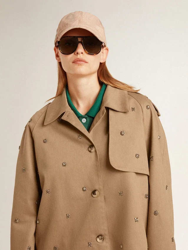 Trench oversize para mujer con cristales