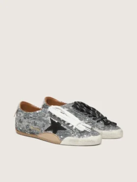 True-Star para hombre con lentejuelas plateadas, estrella negra y lengüeta de talón de cuero plateado