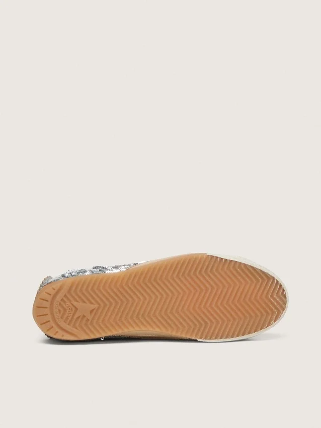 True-Star para hombre con lentejuelas plateadas, estrella negra y lengüeta de talón de cuero plateado