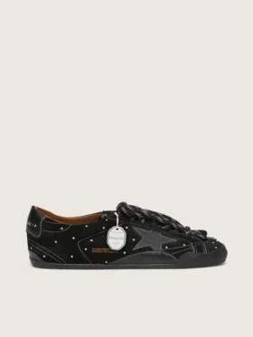 True-Star para hombre en gamuza negra con cristales Swarovski y estrella de cuero negro