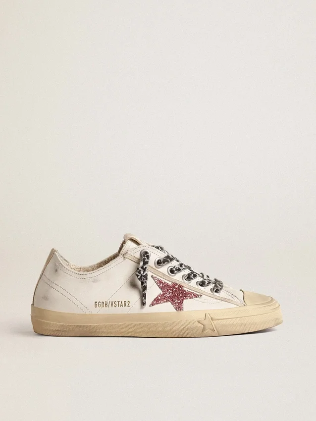 V-Star con estrella rosa con purpurina y lengüeta del talón de cuero metalizado