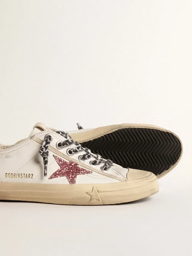 V-Star con estrella rosa con purpurina y lengüeta del talón de cuero metalizado