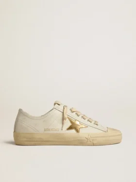 V-Star en cuero blanco con estrella de cuero metalizado dorado