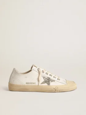 V-Star en cuero blanco con una estrella con purpurina platino