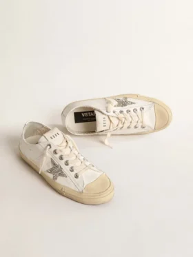 V-Star en cuero blanco con una estrella con purpurina platino
