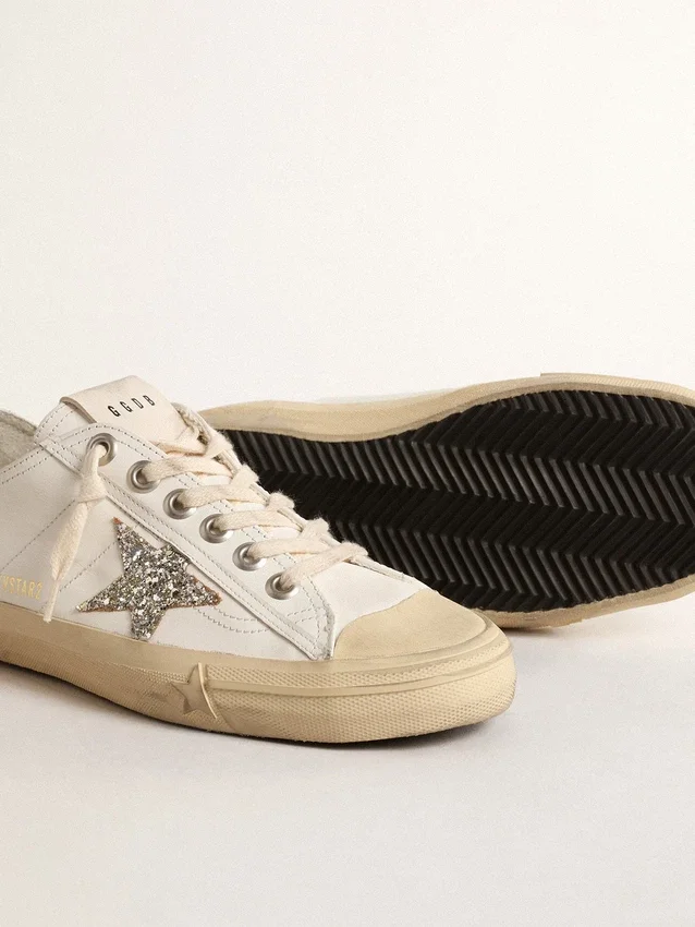 V-Star en cuero blanco con una estrella con purpurina platino