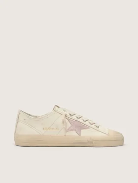 V-Star en piel napa beige con estrella de gamuza rosa antiguo
