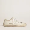 V-Star para hombre en cuero blanco con estrella blanca y franja azul claro en el ribete
