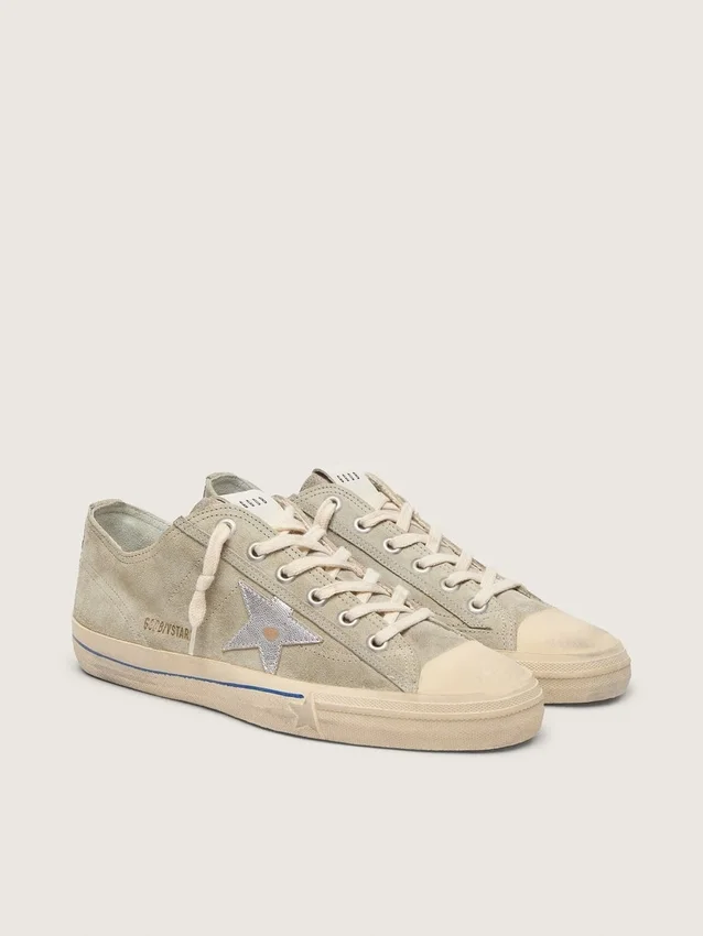 V-Star para hombre en gamuza gris paloma con estrella de cuero metalizado plateado
