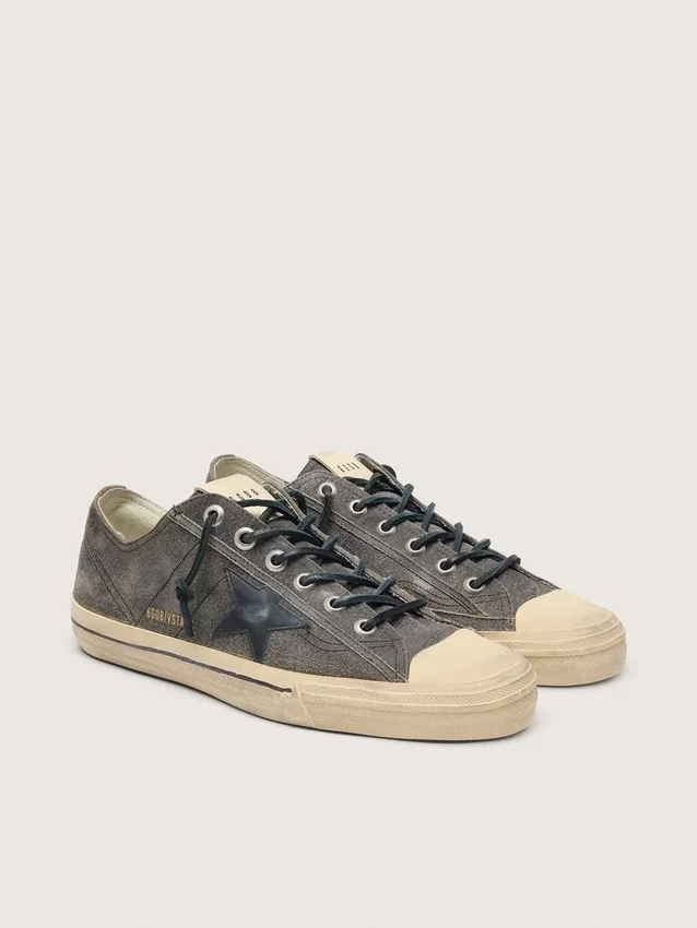 V-Star para hombre en gamuza negra con estrella de cuero negro