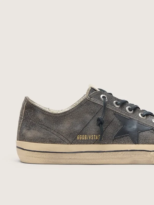V-Star para hombre en gamuza negra con estrella de cuero negro