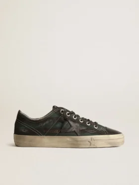 V-Star para hombre en lona a rayas negras y verdes con estrella y puntera de cuero negro
