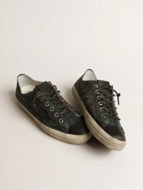 V-Star para hombre en lona a rayas negras y verdes con estrella y puntera de cuero negro