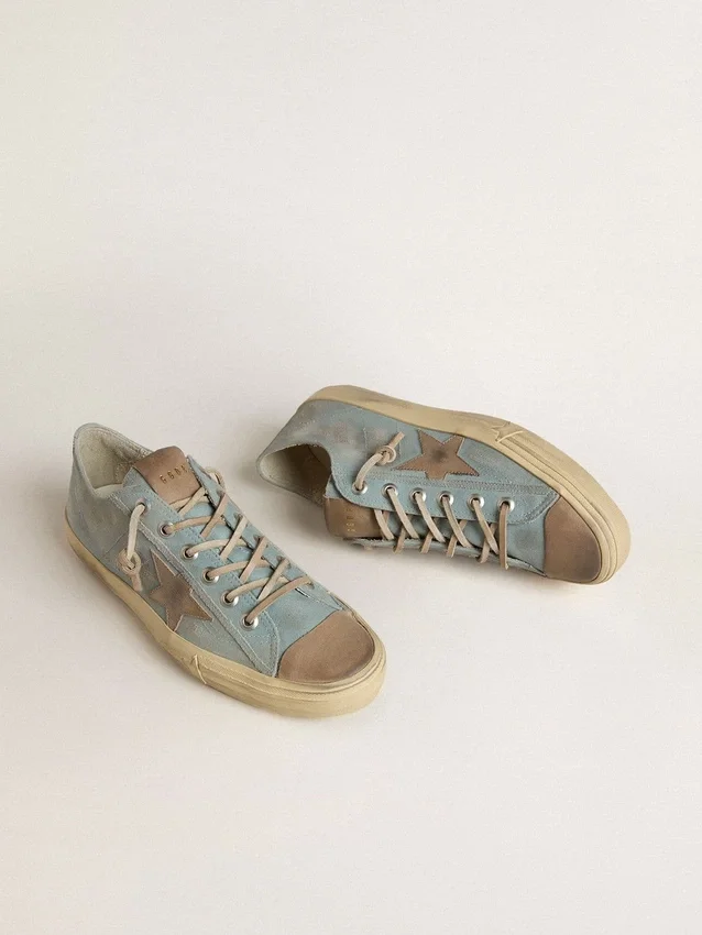 V-Star para hombre en lona azul claro con estrella de cuero gris paloma