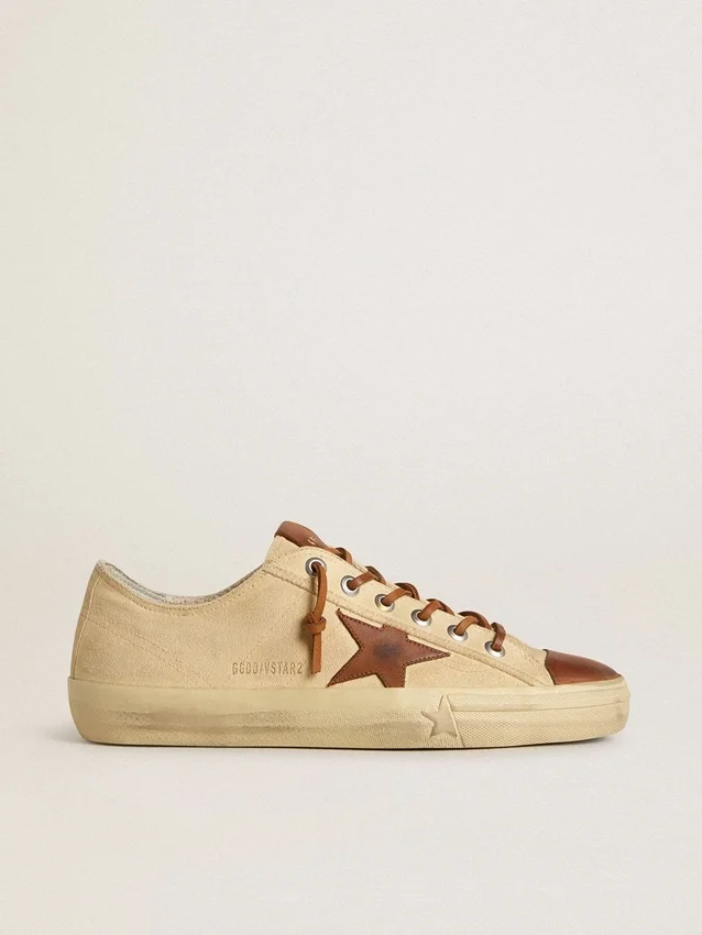 V-Star para hombre en lona color crema con estrella de cuero color tabaco