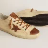 V-Star para hombre en lona color crema con estrella de cuero color tabaco