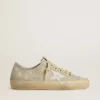 V-Star para mujer en gamuza gris hielo con estrella de cuero blanco y bordado floral