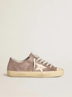 V-Star para mujer en gamuza metalizada color marrón claro con estrella de cuero color crema