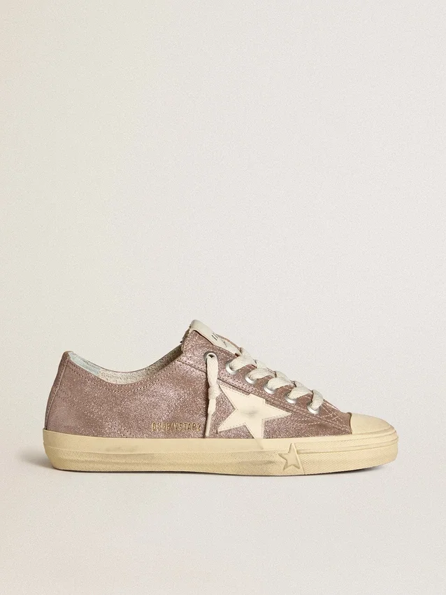 V-Star para mujer en gamuza metalizada color marrón claro con estrella de cuero color crema
