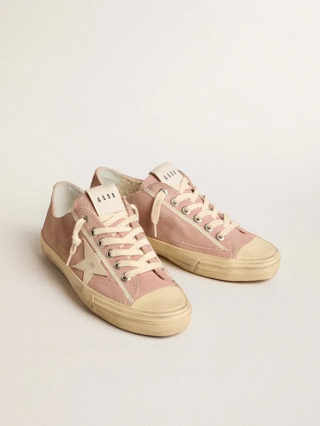 V-Star para mujer en gamuza rosa con estrella de cuero color crema