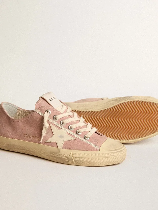 V-Star para mujer en gamuza rosa con estrella de cuero color crema