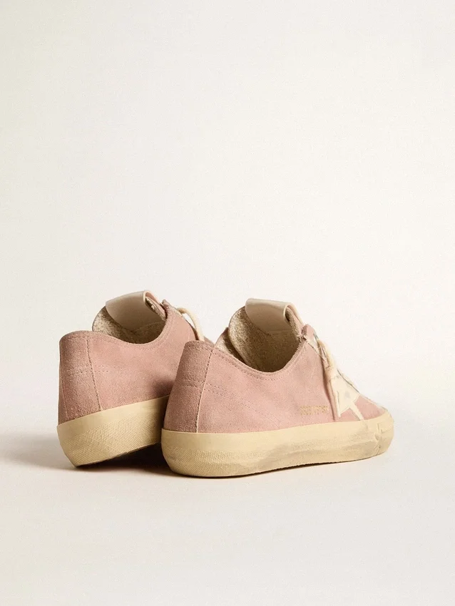V-Star para mujer en gamuza rosa con estrella de cuero color crema