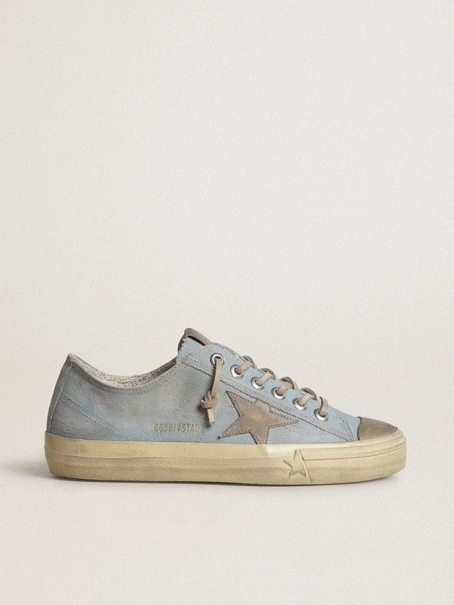 V-Star para mujer en lona azul claro con estrella de cuero gris paloma