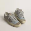 V-Star para mujer en lona azul claro con estrella de cuero gris paloma