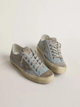 V-Star para mujer en lona azul claro con estrella de cuero gris paloma