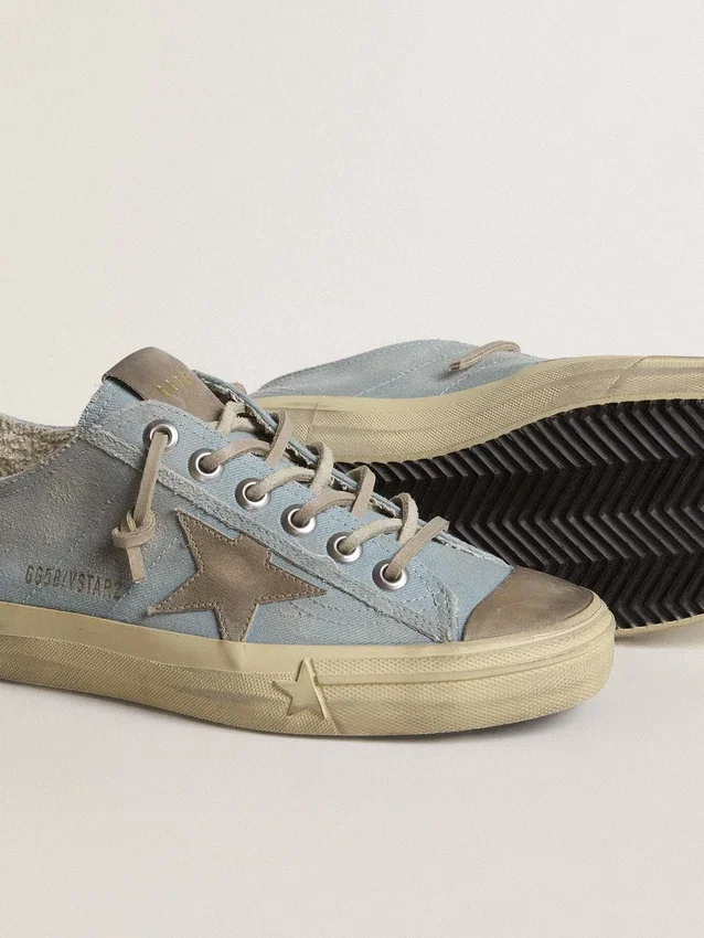 V-Star para mujer en lona azul claro con estrella de cuero gris paloma