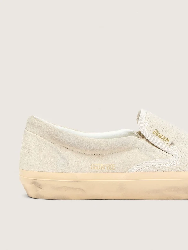 VCE Penstar para hombre en gamuza beige y lentejuelas color perla