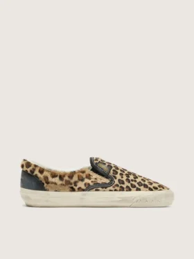 VCE Penstar para hombre en piel de potro con estampado de leopardo y lengüeta de talón de cuero negro