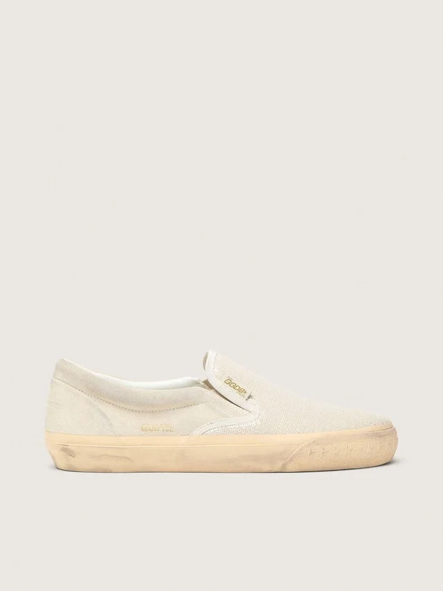VCE Penstar para mujer en gamuza beige y lentejuelas color perla