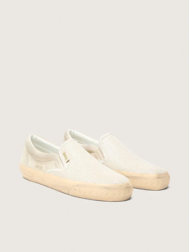 VCE Penstar para mujer en gamuza beige y lentejuelas color perla