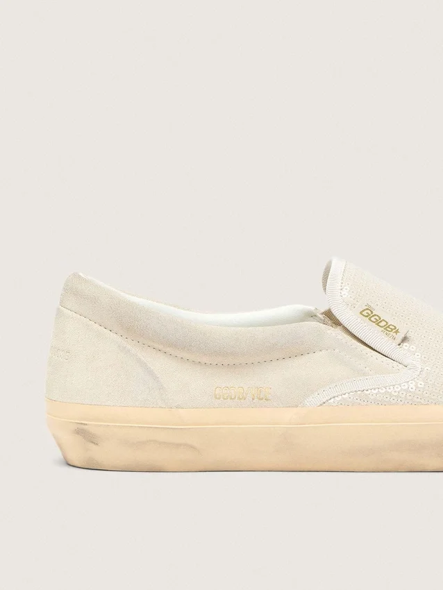 VCE Penstar para mujer en gamuza beige y lentejuelas color perla