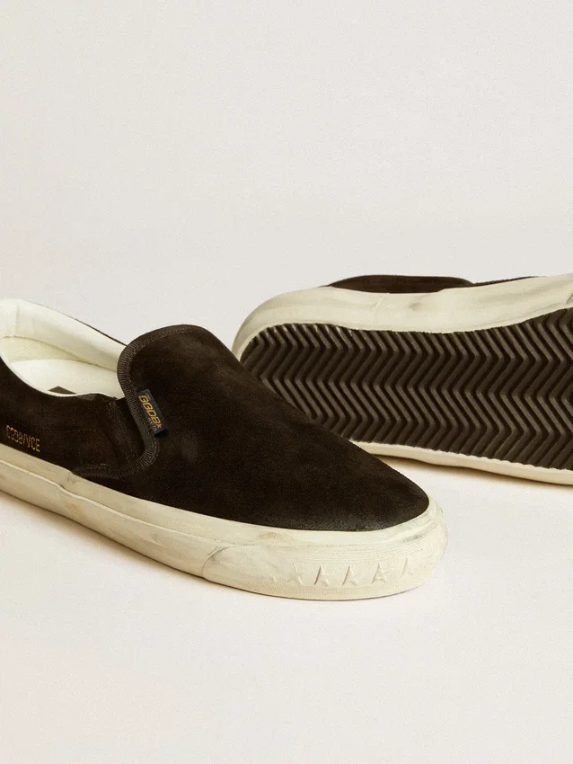 VCE Penstar para mujer en gamuza negra con lengüeta de talón de cuero negro