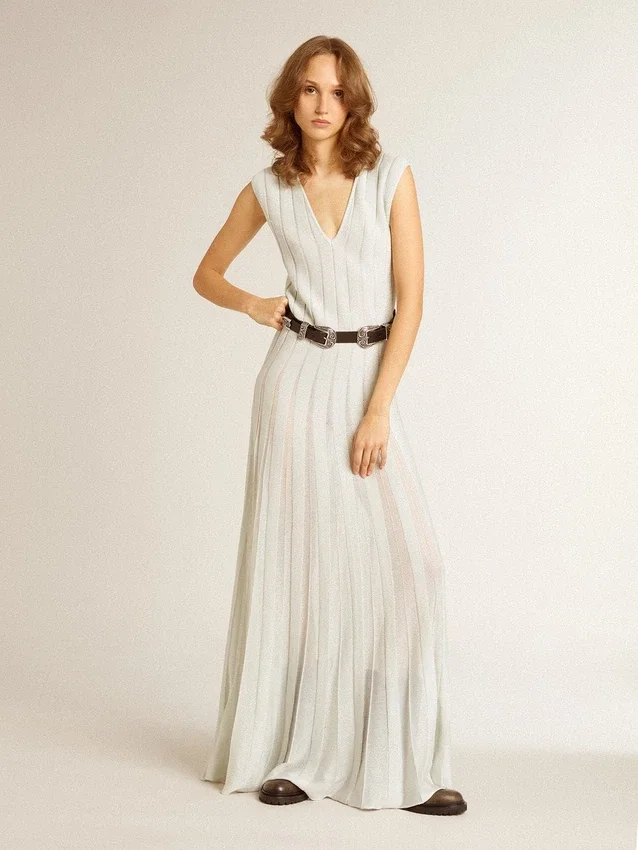Vestido azul bebé para mujer con diseño de rayas verticales