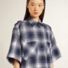 Vestido camisero corto para mujer con estampado de tablero de ajedrez en 3D y bordados