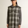 Vestido camisero de mezcla de lana gris oscuro para mujer