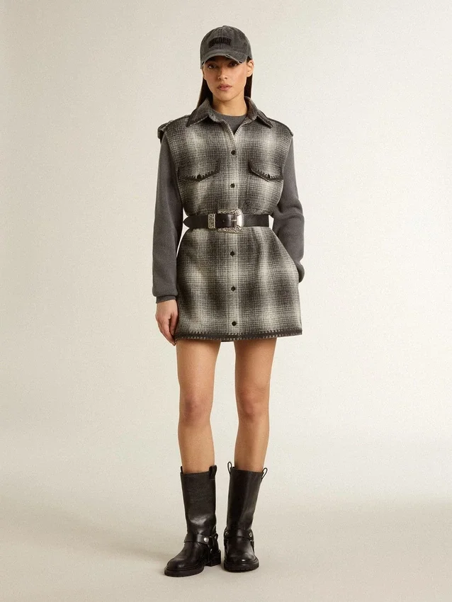 Vestido camisero de mezcla de lana gris oscuro para mujer