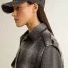 Vestido camisero de mezcla de lana gris oscuro para mujer