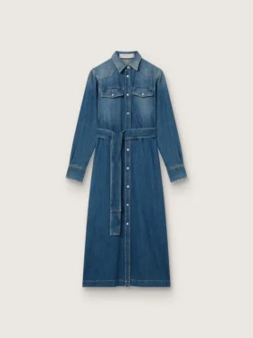 Vestido camisero de mezclilla para mujer con cinturón
